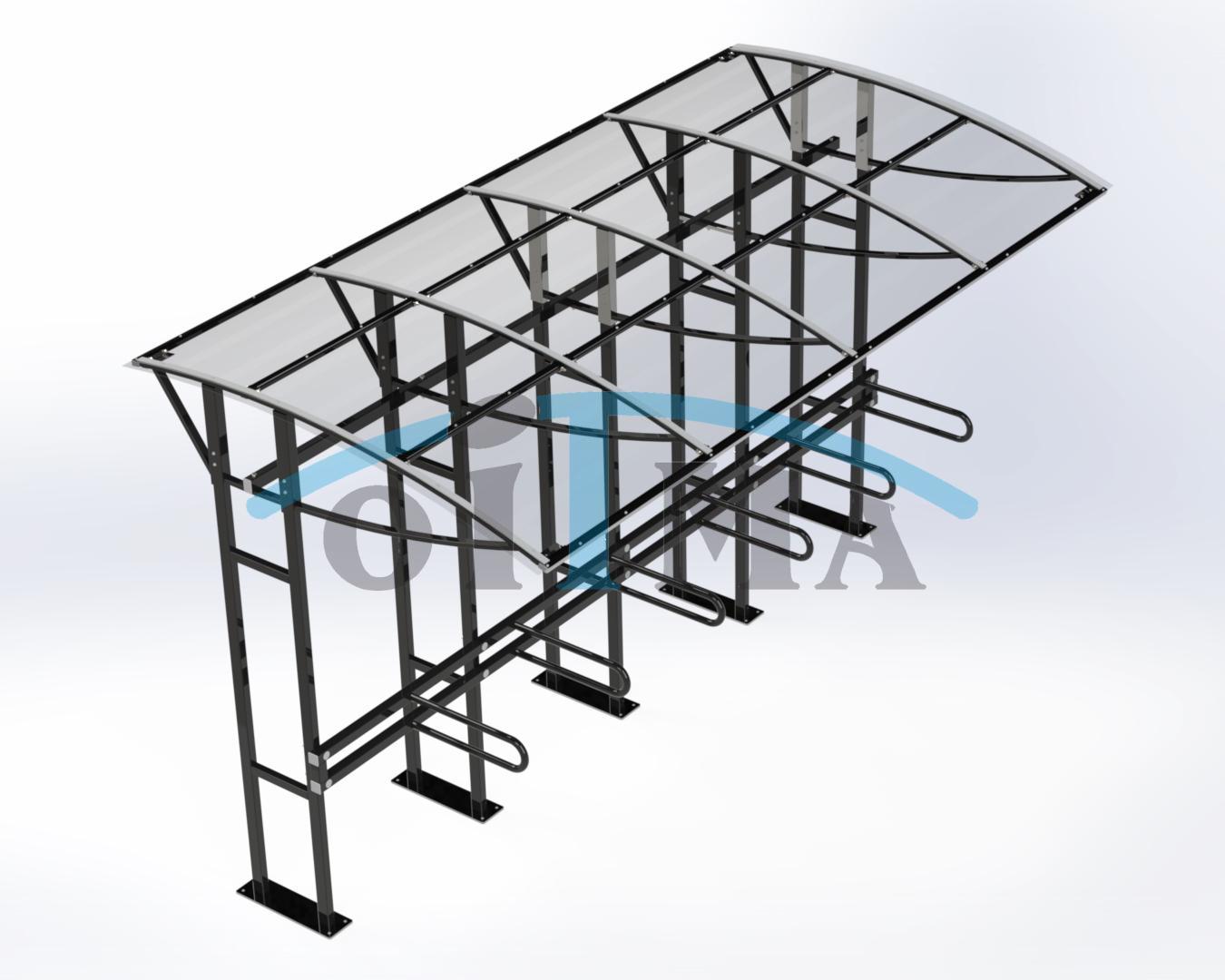 Bike shelter, single sided, surface mounted