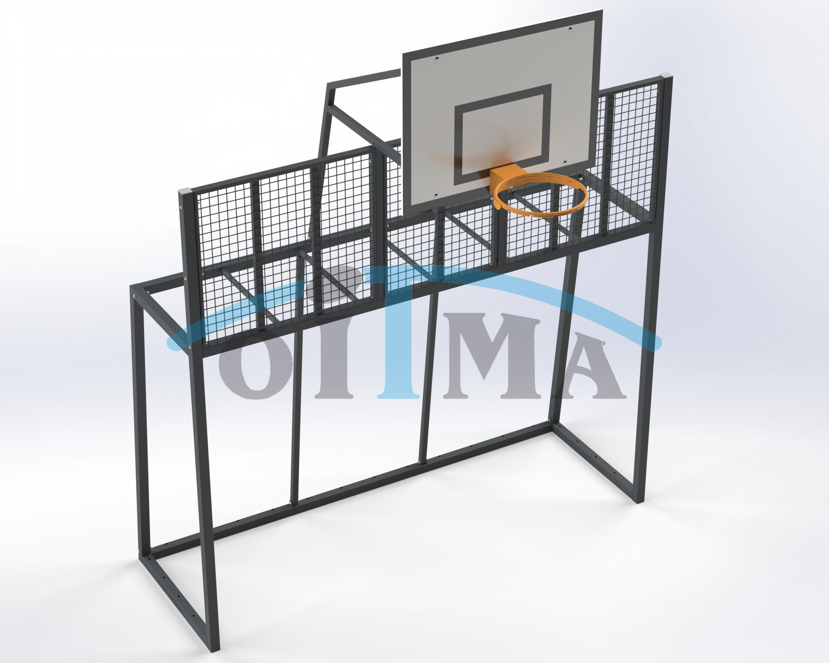 Multi-sport arena goal element with steel fencing