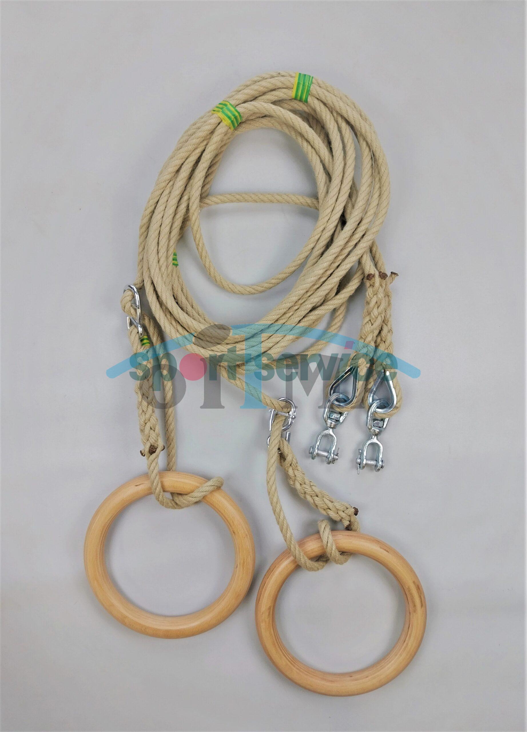 A set of wooden gymnastic rings with rope (6.5m)